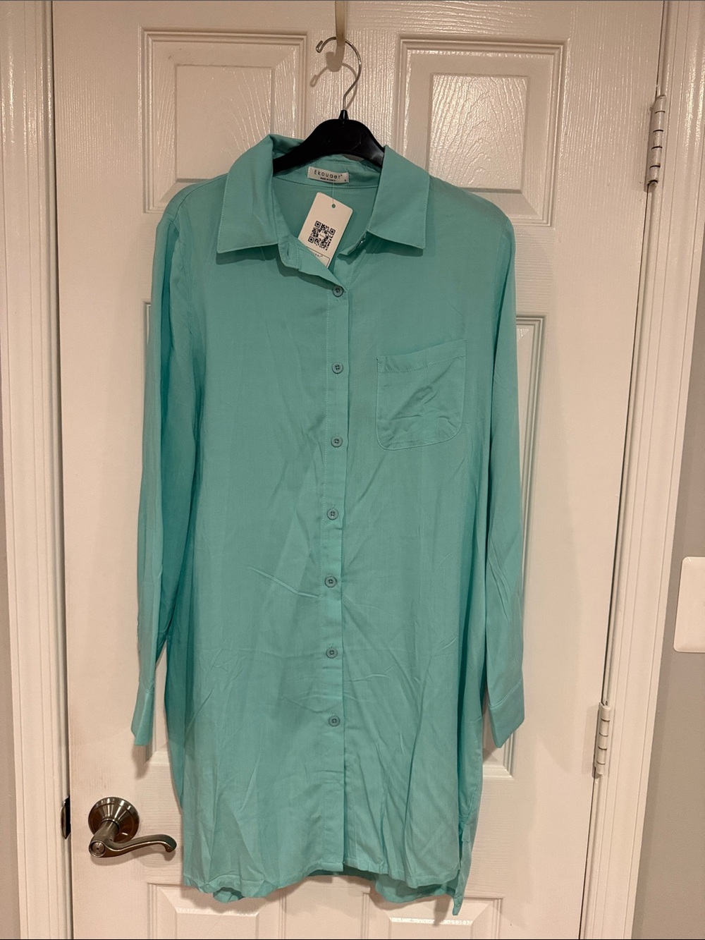 Ekouaer Teal Long-Sleeve Button-Up Shirt - Cover Up Size Small